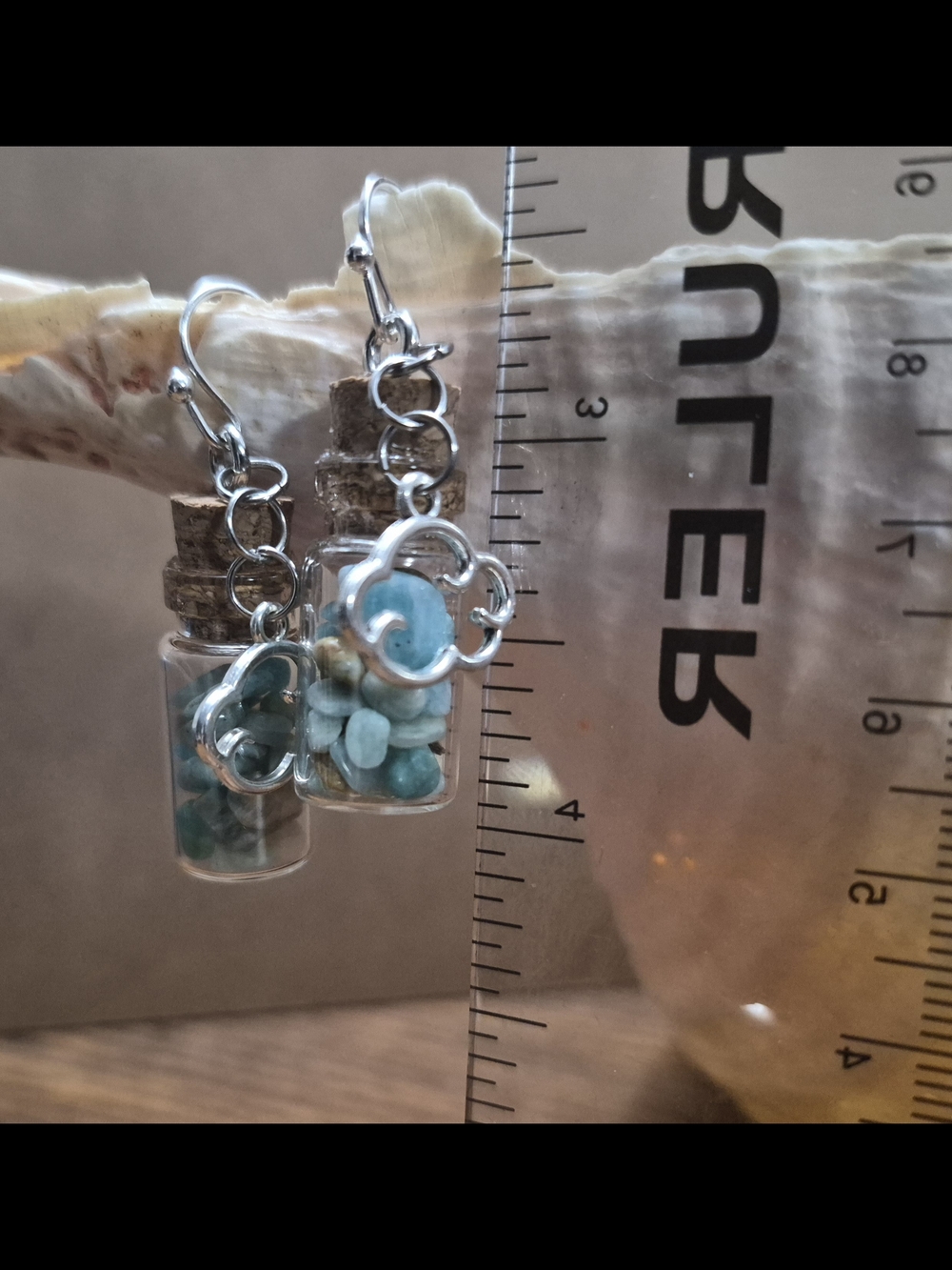 Handmade Amazonite Glass Bottle Drop Earrings with Silver Accents